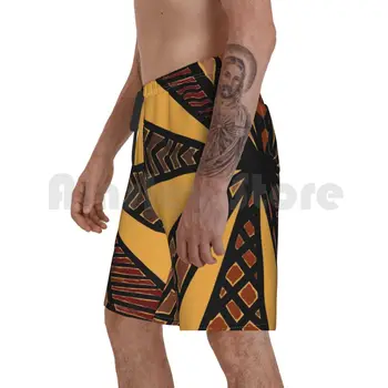 Жълти и кафяви Африкански Плажни Шорти Анкара Мъжки Плажни Панталони, Бански костюми Кафяви Джоузи Otoreno Josephineotoreno Африкански