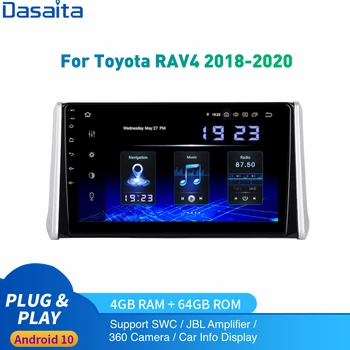 Dasaita Android 10 Автомобилен Радиоприемник GPS За Toyota RAV4 Мултимедия 2018 2019 2020 RAV4 Авторадио 1Din DSP IPS 1280*720 Carplay 4 + GB 64 GB