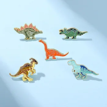Цветни Емайлирана Игла с Тираннозавром, Мультяшные Брошки с Динозаврите 