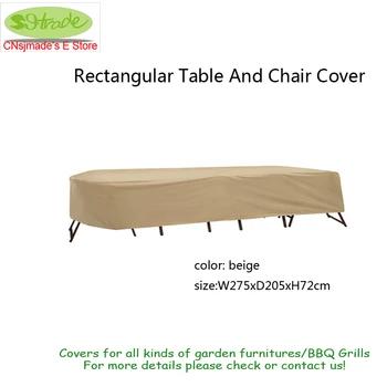 Подходящ овална или правоъгълна маса и стол с висока облегалка, бежовата водоустойчив плат 275x205x72 см, бежов цвят, Безплатна доставка